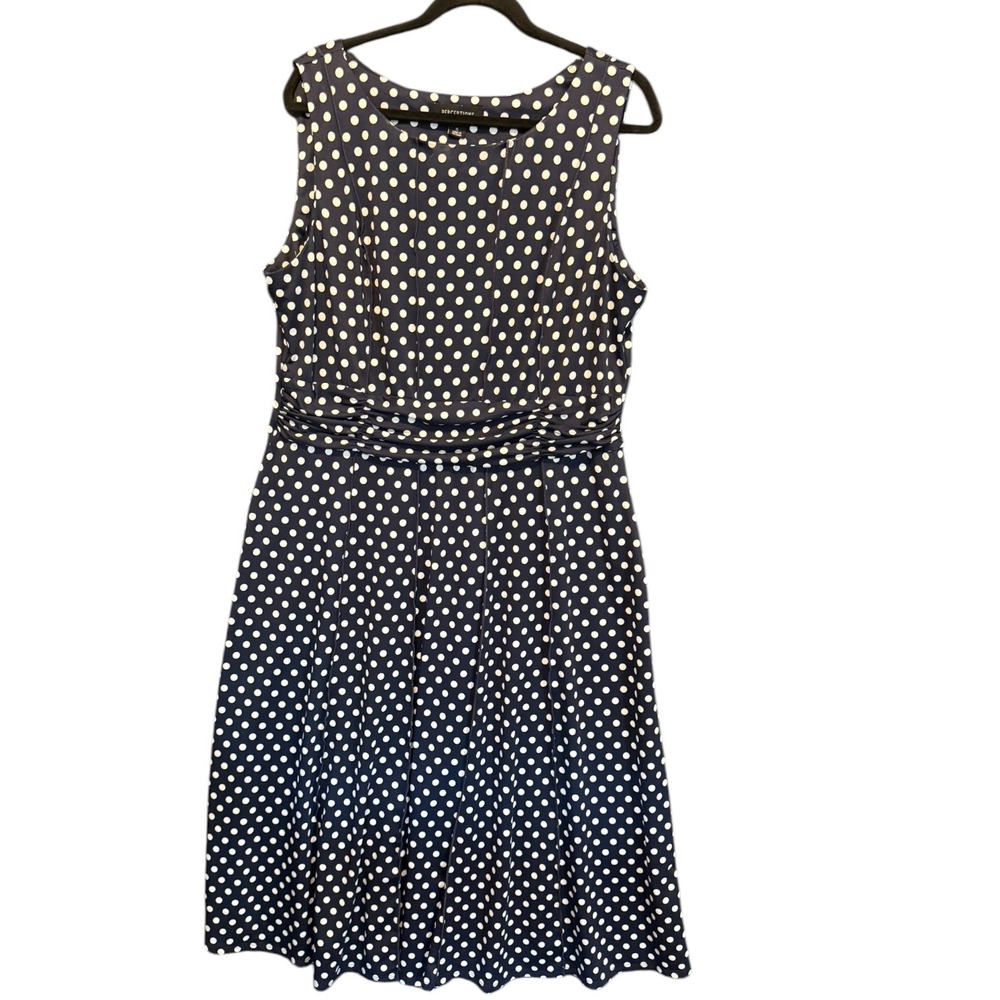 Perceptions New York Navy Blue White Polka Dot Sleeveless Empire Waist Dress‎ XL